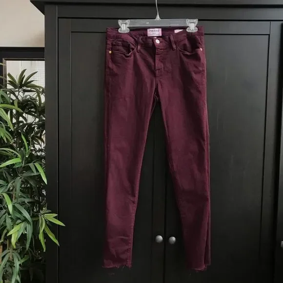 Frame Burgundy Le Skinny de Jeanne Raw Edge Jeans Size 29 - Picture 2 of 8